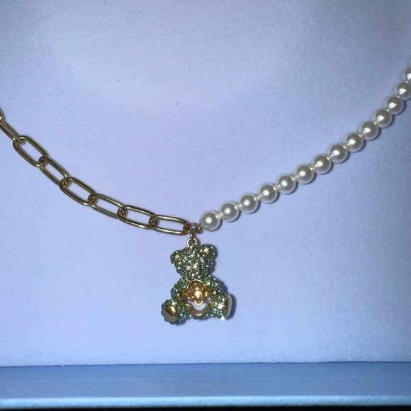 Swarovski Gold and Pearl Teddy Bear Pendant Necklace - Picture 3 of 4